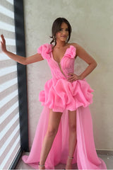 Chic One Shoulder Sleeveless Prom Dress With Pleated Ruffles