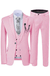 Chic Notched Lapel Three Pieces Pink Prom Suits