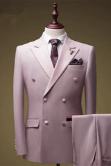 Chic Peaked Lapel Double Breasted Pink Prom Suits For Men