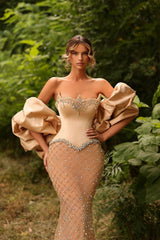 27DRESS Chic Puff Sleeves Mermaid Floor-length Sequined Evening Dresses