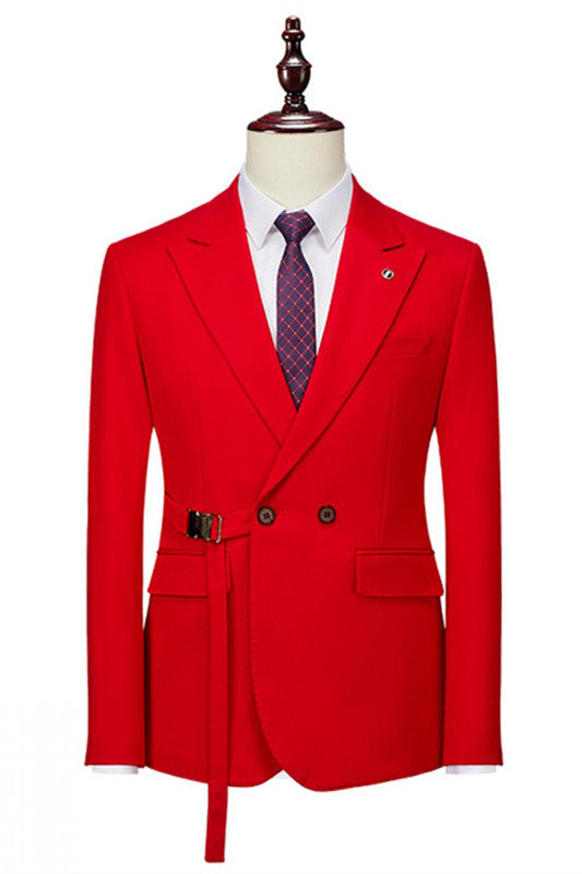 Chic Red Double Breasted Peaked Lapel Men Suits For Prom
