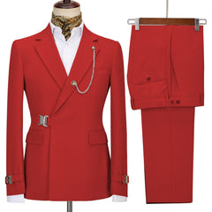 Chic Notched Lapel Red Prom Suits For Men