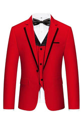 Chic Red Notched Lapel Three Pieces Men Suits For Prom