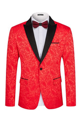 Chic Peaked Lapel Two Pieces Jacquard Red Prom Suits For Men
