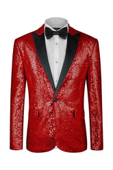 Chic Peaked Lapel Two Pieces Sequins Red Prom Suits