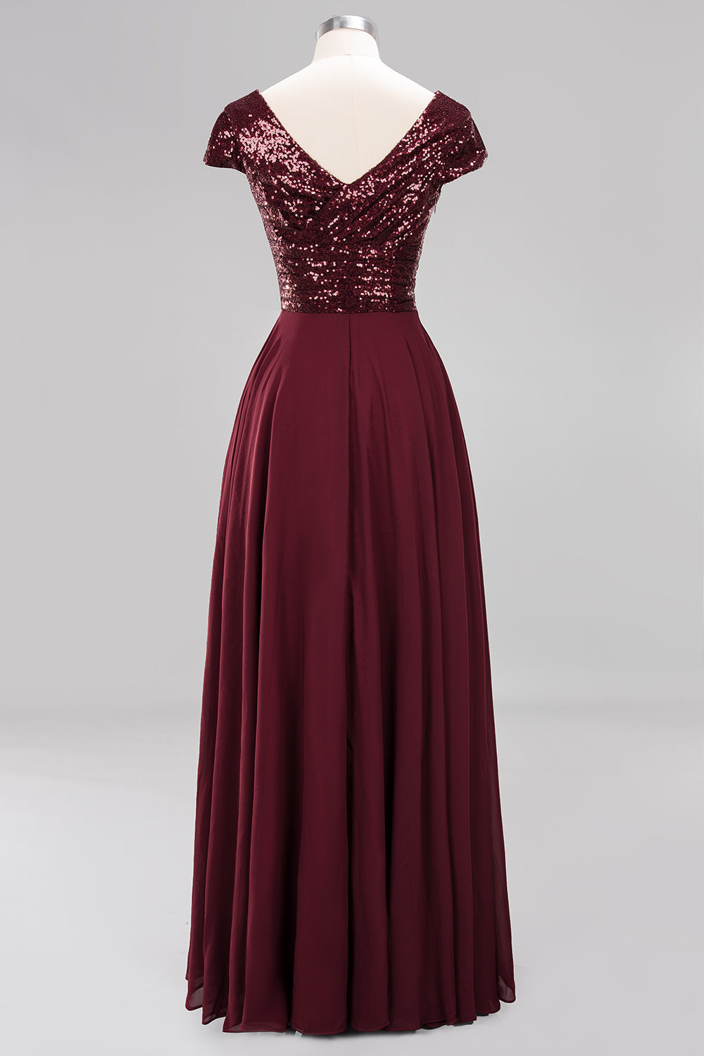 Chic Sequined Top V-Neck Sleeveless Burgundy Bridesmaid Dresses Online-27dress