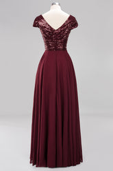 Chic Sequined Top V-Neck Sleeveless Burgundy Bridesmaid Dresses Online-27dress