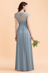 Chic Short Sleeves Lace Chiffon Bridesmaid Dress with Ruffles Online-27dress