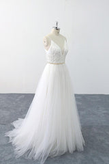 Chic Spaghetti Strap Appliques Tulle Wedding Dress On Sale-27dress