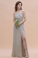 Chic Spaghetti Straps Chiffon Lace A-Line Bridesmaid Dress On Sale-27dress