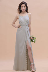 Chic Spaghetti Straps Chiffon Lace A-Line Bridesmaid Dress On Sale-27dress
