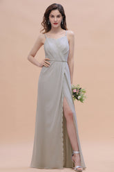 Chic Spaghetti Straps Chiffon Lace A-Line Bridesmaid Dress On Sale-27dress