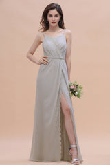 Chic Spaghetti Straps Chiffon Lace A-Line Bridesmaid Dress On Sale-27dress