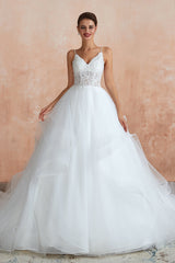 Chic Spaghetti Straps Lace Wedding Dress with See Through Bodice-27dress