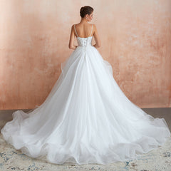 Chic Spaghetti Straps Lace Wedding Dress with See Through Bodice-27dress