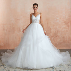 Chic Spaghetti Straps Lace Wedding Dress with See Through Bodice-27dress