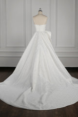 Chic Spaghetti Straps V-neck Wedding Dress Satin Appliques Bow Bridal Gowns Online-27dress
