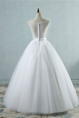 Chic Square Neckling Sleeveless Wedding Dresses White Tulle Lace Bridal Gowns On Sale-27dress