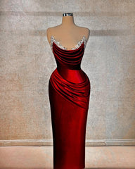 Chic Strapless Sleeveless Long Prom Dress With Beading Pleated