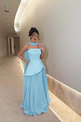 Chic Strapless Sleeveless Long Prom Dress With Ruffles Pleated