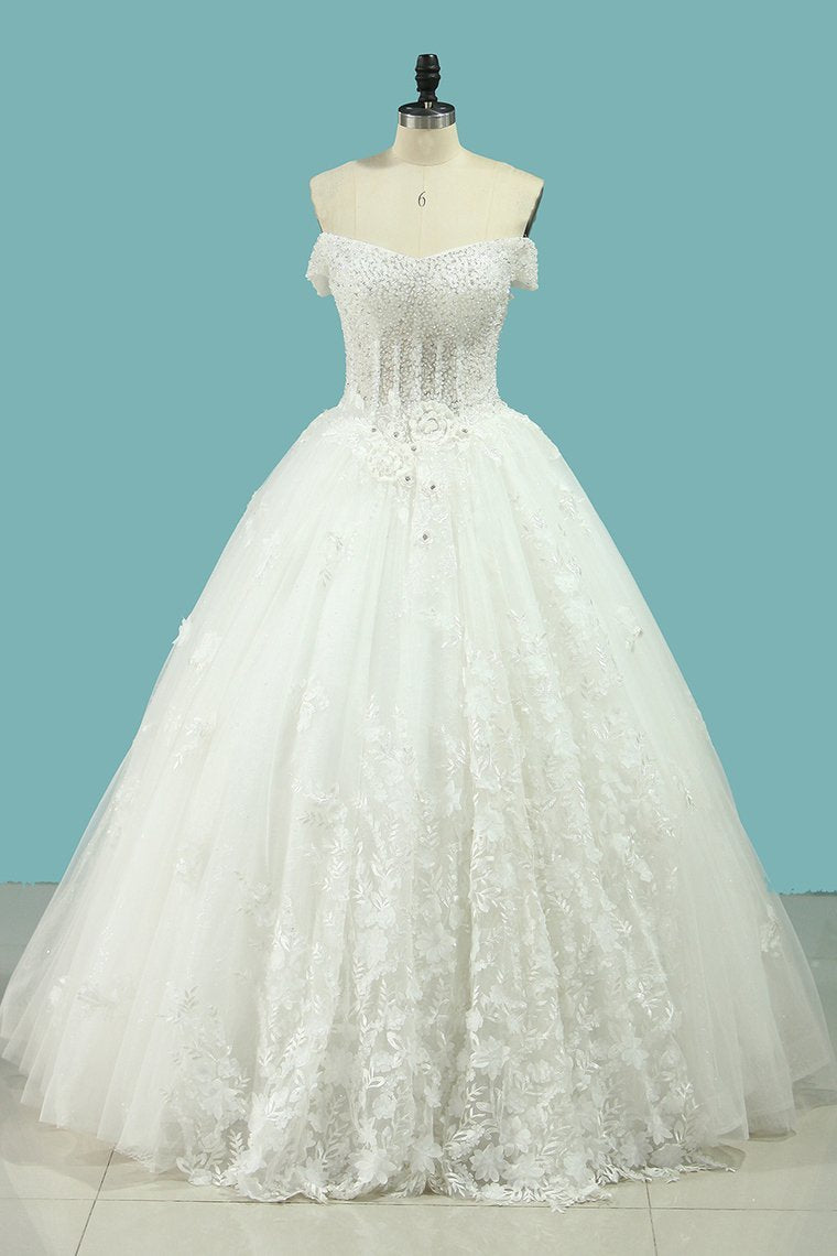 Chic Strapless Sweetheart Tulle Wedding Dress Sleeveless Lace Appliques Bridal Gowns On Sale-27dress