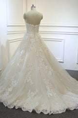 Chic Strapless Tulle Lace Wedding Dress A-Line Sweetheart Appliques Sleeveless Bridal Gowns On Sale-27dress