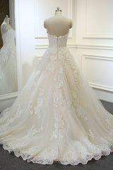 Chic Strapless Tulle Lace Wedding Dress A-Line Sweetheart Appliques Sleeveless Bridal Gowns On Sale-27dress
