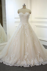 Chic Strapless Tulle Lace Wedding Dress A-Line Sweetheart Appliques Sleeveless Bridal Gowns On Sale-27dress