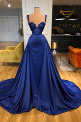 Chic Straps Sleeveless Sweetheart Long Prom Dress Royal Blue With Pleated
