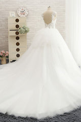 Chic Straps Sleeveless Tulle Wedding Dresses With Appliques White A-line Bridal Gowns Online-27dress