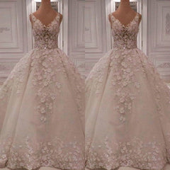Chic Straps V-neck A-line Wedding Dresses With Appliques Ivory Sleeveless Bridal Gowns On Sale-27dress