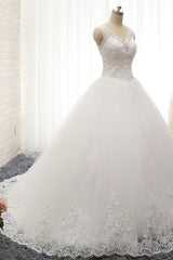 Chic Straps V-Neck Tulle Lace Wedding Dress Sleeveless Appliques Beadings Bridal Gowns On Sale-27dress