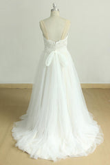 Chic Sweetheart Lace Wedding Dress A-line White Tulle Bridal Gowns On Sale-27dress