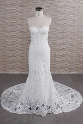 Chic Sweetheart Mermaid Lace Wedding Dresses White Sleeveless Bridal Gowns With Appliques On Sale-27dress