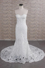 Chic Sweetheart Mermaid Lace Wedding Dresses White Sleeveless Bridal Gowns With Appliques On Sale-27dress
