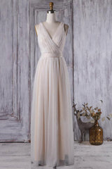 Chic Tulle Lace Wedding Dress Ruffle V-neck Sleeveless Bridal Gowns On Sale-27dress