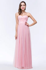 Chic Tulle Ruffle Strapless Sweetheart Floor-Length Bridesmaid Dresses-27dress