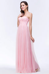 Chic Tulle Ruffle Strapless Sweetheart Floor-Length Bridesmaid Dresses-27dress