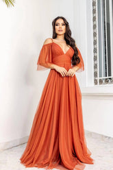 Chic Tulle Spaghetti Strap Deep V Neck Boho Prom Dress A Line With Sequins