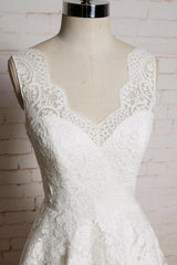 Chic V-neck Appliques Tulle A-line Wedding Dress On Sale-27dress