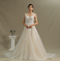 Chic V-neck Lace Wedding Dress Sleeveless Online-27dress