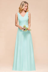 Chic V-Neck Sleeveless Mint Green Bridesmaid Dresses with Ruffle-27dress
