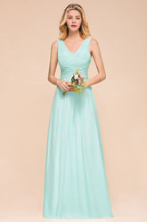 Chic V-Neck Sleeveless Mint Green Bridesmaid Dresses with Ruffle-27dress