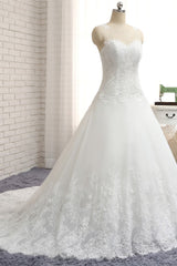 Chic White A-line Tulle Wedding Dresses Jewel Sleeveless Ruffle Bridal Gowns With Appliques On Sale-27dress