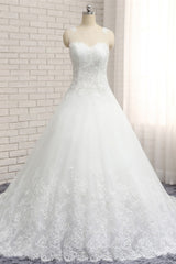 Chic White A-line Tulle Wedding Dresses Jewel Sleeveless Ruffle Bridal Gowns With Appliques On Sale-27dress