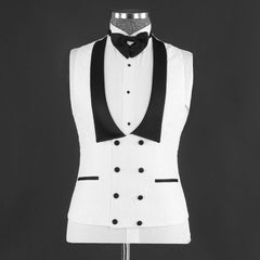Chic Jacquard Three Pieces Shawl Lapel White Wedding Suits