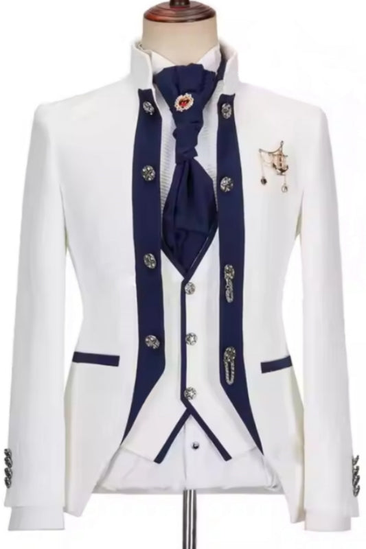 Chic Shawl Lapel Three Pieces Bespoke White Wedding Suits