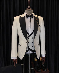 Chic Three Pieces Jacquard White Wedding Suits For Men