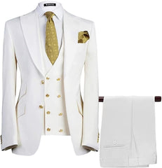 Chic Three Pieces Peaked Lapel White Prom Suits For Men