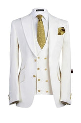 Chic Three Pieces Peaked Lapel White Prom Suits For Men